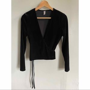 American Apparel cropped wrap top in onyx velvet